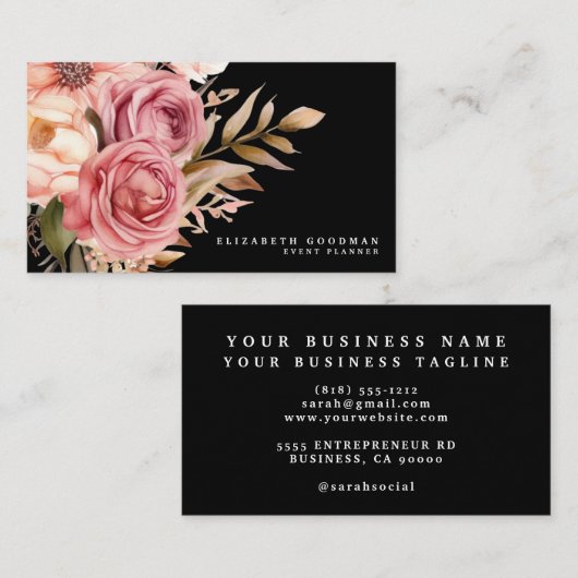 Chic Elegant rose et noir Cartes de visite (Devant / Derrière)