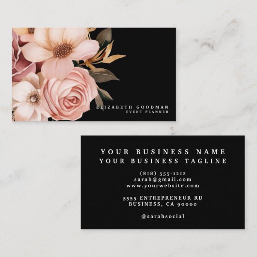 Chic Elegant rose et noir Cartes de visite (Devant / Derrière)
