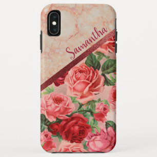Chic Elegant Roze Rode Rozen Bloemenmarmer iPhone XS Max Hoesje