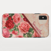 Chic Elegant  Roze Rode Rozen Bloemenmarmer Case-Mate iPhone Case (Achterkant (horizontaal))