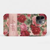 Chic Elegant  Roze Rood Roses Floral Name Case-Mate iPhone Case (Achterkant (horizontaal))