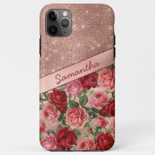 Chic Elegant  Roze Rood Roses Floral Name iPhone 11 Pro Max Hoesje