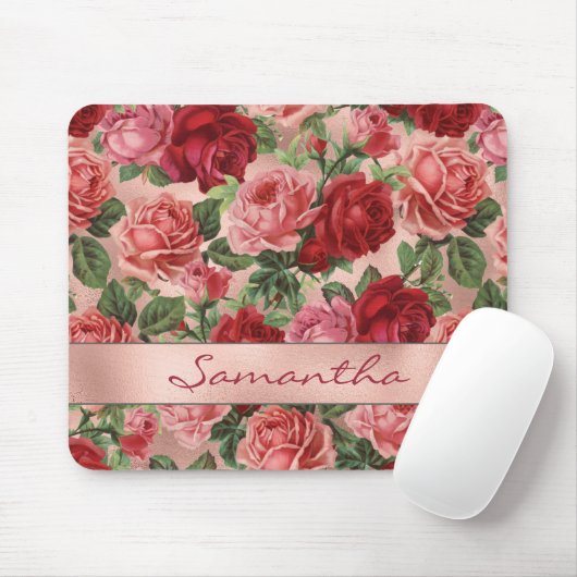 Chic Elegant  Roze Rood Roses Floral Name Muismat (Met muis)