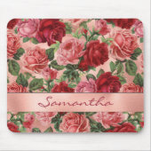 Chic Elegant  Roze Rood Roses Floral Name Muismat (Voorkant)