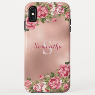 Chic Elegant Roze Roses Floral Name iPhone XS Max Hoesje
