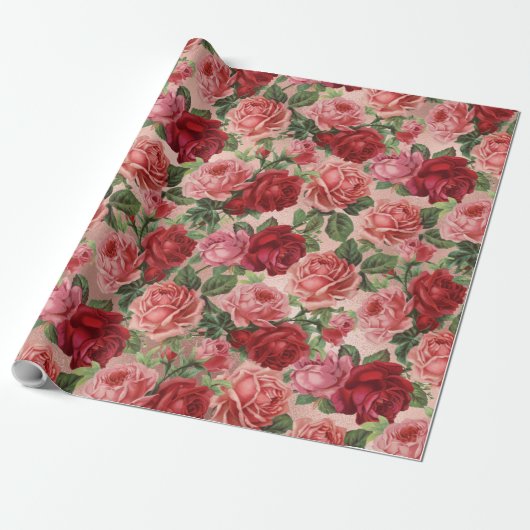 Chic Elegant  roze roze rozen Floral Cadeaupapier (Uitgerold)