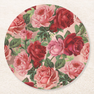 Chic Elegant roze roze rozen Floral Ronde Kartonnen Onderzetter