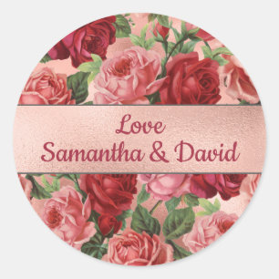 Chic Elegant roze roze rozen Floral Ronde Sticker
