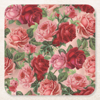 Chic Elegant  roze roze rozen Floral Vierkante Kartonnen Onderzetter