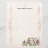 Chic Elegant Roze Thee Monogrammed Papier van het (Voorkant / Achterkant)