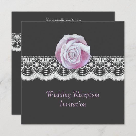 Chic elegant rozen lace bruiloft receptie uitnodig kaart (Voorkant / Achterkant)