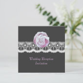 Chic elegant rozen lace bruiloft receptie uitnodig kaart (Staand voorkant)