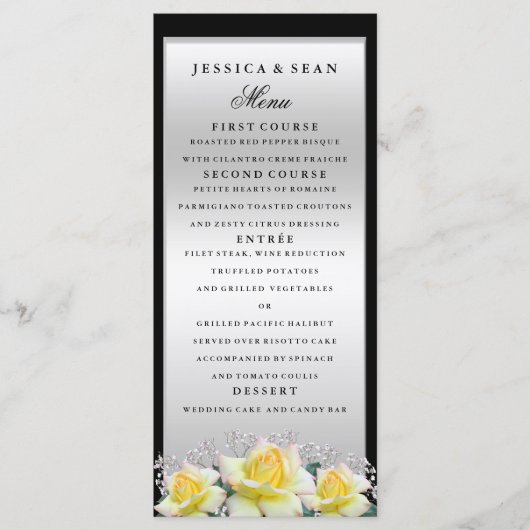 Chic Elegant Rozen Silver Wedding Menu (Voorkant)
