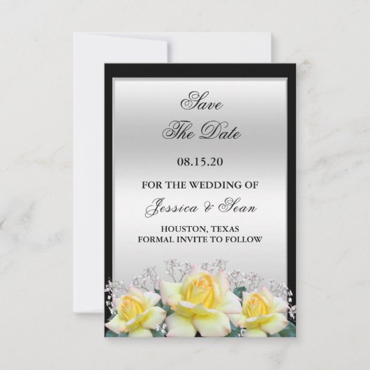 Chic Elegant Rozen Silver Wedding Save The Date (Voorkant)