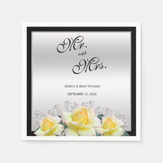 Chic Elegant Rozen Silver Wedding Servet (Voorkant)