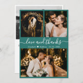 Chic Elegant Script 3 Photo Collage Wedding Bedankkaart (Voorkant / Achterkant)