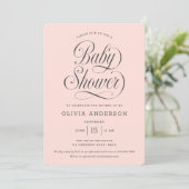 Chic Elegant Script  Blush Pink Girl Baby Shower Kaart (Staand voorkant)