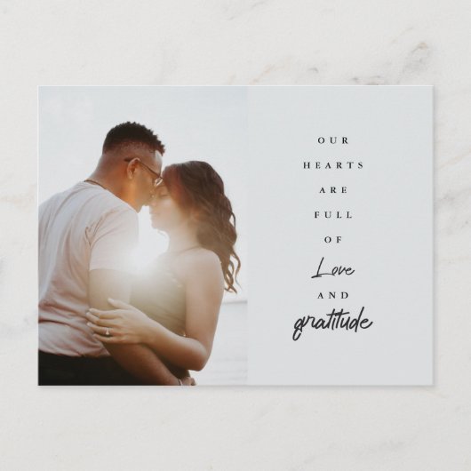 Chic Elegant Script Trouwdag Aangepaste Foto Dank  Briefkaart (Voorkant)