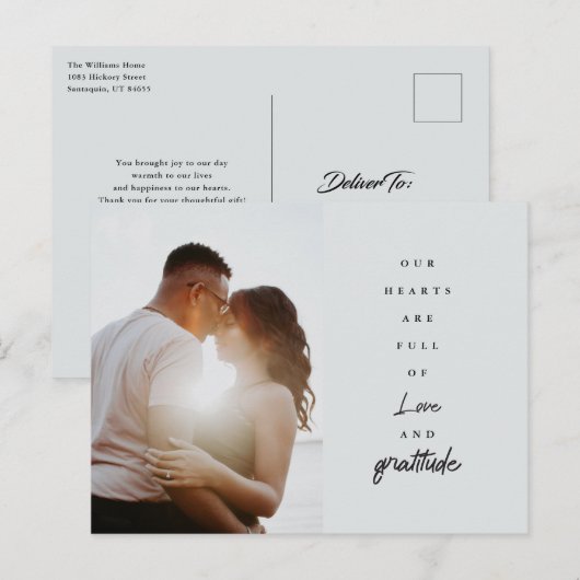 Chic Elegant Script Trouwdag Custom Foto Bedankt Briefkaart (Voorkant / Achterkant)