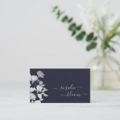 Chic Elegant Simple Floral Pattern Dark Navy Blue Visitekaartje (Staand voorkant)
