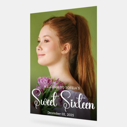 Chic Elegant Sweet sixteen de script blanc photo A (Angle)