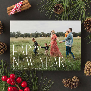 Chic Elegant Typografie Happy New Year One Foto Feestdagenkaart