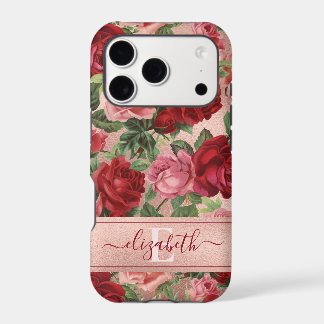 Chic Elegant Vintage Rose Rouge Roses Nom Floral