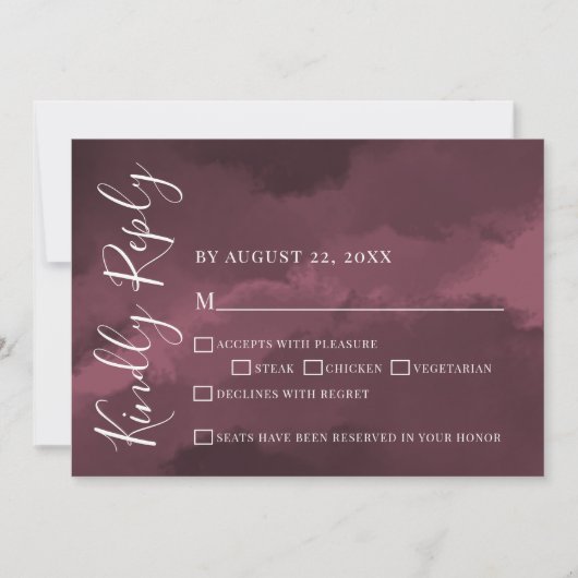 Chic Elegant Waterverf Bourgondische bruiloft RSVP Kaart (Voorkant)