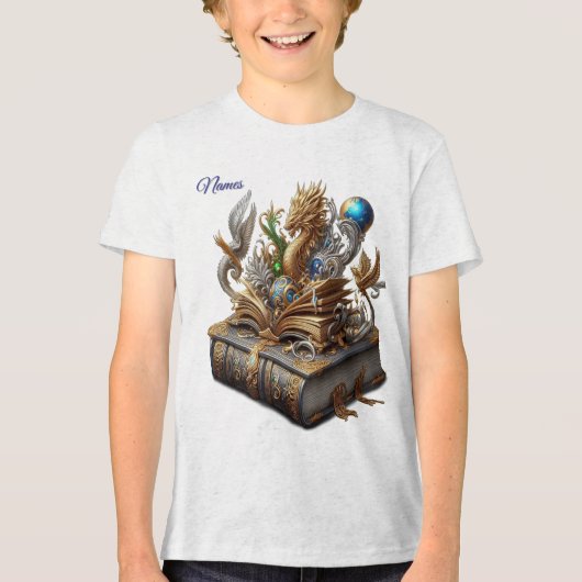 Chic Elegant Wervelt in Goud, Zilver, Blauw, Geel Tri-Blend Shirt (Voorkant)