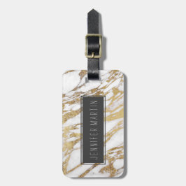 Chic Elegant White en Gold Marble Pattern Bagagelabel