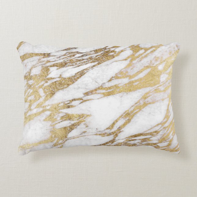 Chic Elegant White en Gold Marble Pattern Decoratief Kussen (Voorkant)