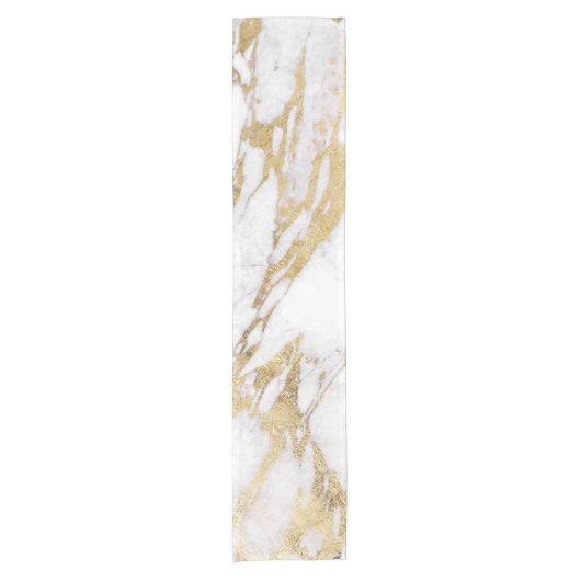Chic Elegant White en Gold Marble Pattern Korte Tafelloper (Voorkant)