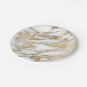 Chic Elegant White en Gold Marble Pattern Papieren Bordje