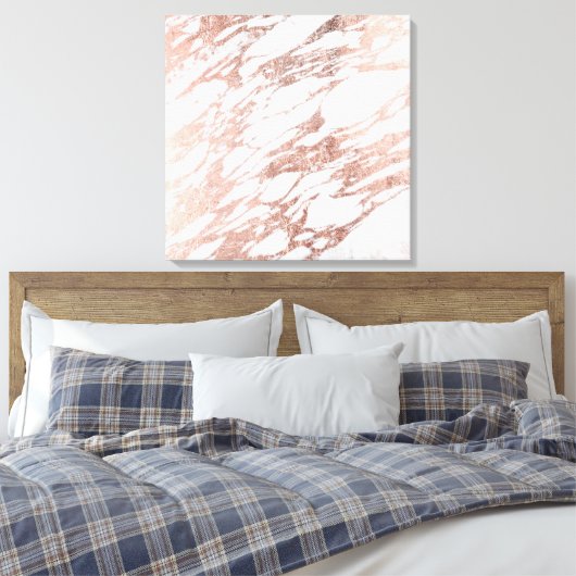 Chic Elegant White en Roos Gold Marble Pattern Canvas Afdruk (Insitu (Slaapkamer))