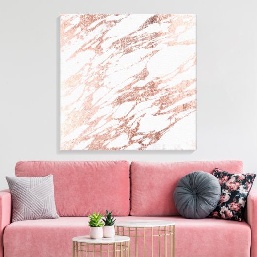 Chic Elegant White en Roos Gold Marble Pattern Canvas Afdruk (Insitu (Woonkamer))