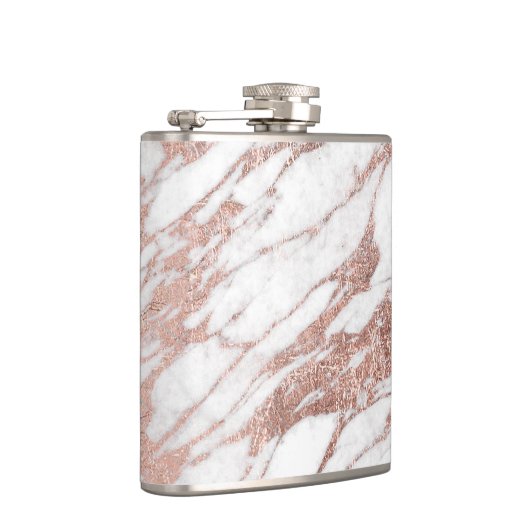 Chic Elegant White en Roos Gold Marble Pattern Heupfles (Rechts)