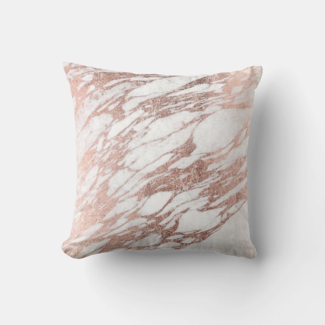 Chic Elegant White en Roos Gold Marble Pattern Kussen (Voorkant)