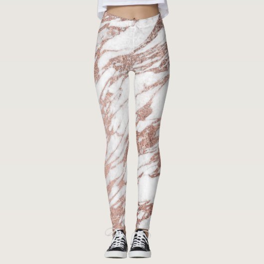 Chic Elegant White en Roos Gold Marble Pattern Leggings (Voorkant)