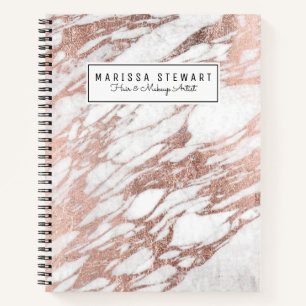Chic Elegant White en Roos Gold Marble Pattern Notitieboek