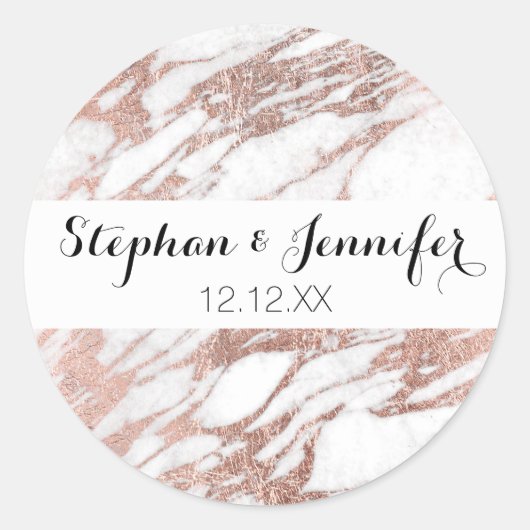 Chic Elegant White en Roos Gold Marble Pattern Ronde Sticker (Voorkant)
