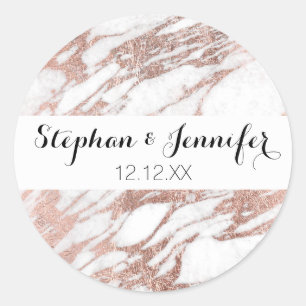 Chic Elegant White en Roos Gold Marble Pattern Ronde Sticker