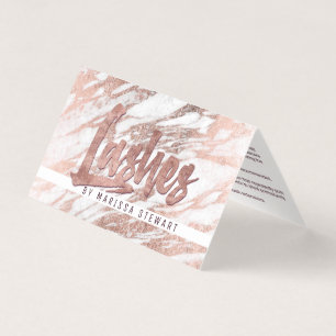 Chic Elegant White Rose Gold Marble Lashes Visitekaartjes