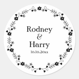 Chic Elegant Wildflower Wreath Wedding Verloving Ronde Sticker