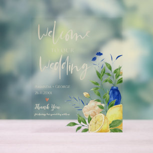 Chic Elegant Zomer Lemon Bloemen Huwelijk Welkom Acryl Bord
