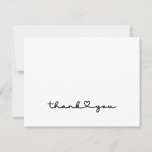 Chic Elegant Zwart Wit Script Hart Bedankkaart (Voorkant)