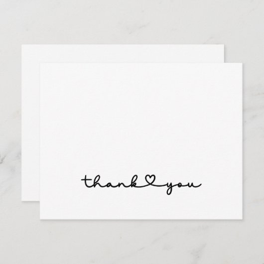 Chic Elegant Zwart Wit Script Hart Bedankkaart (Voorkant / Achterkant)