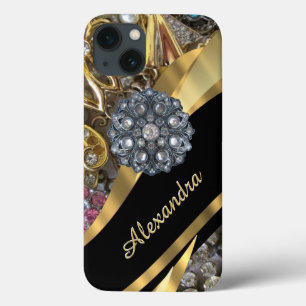 Chic elegante gouden strass bling gepersonaliseerd iPhone 13 hoesje