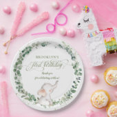 Chic Elephant Greenery Geslachtsneutraal 1e Verjaa Papieren Bordje (Feest)