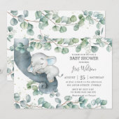Chic Elephant Leafy Greenery Baby shower Boy Kaart (Voorkant / Achterkant)