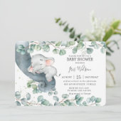 Chic Elephant Leafy Greenery Baby shower Girl Kaart (Staand voorkant)
